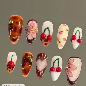 Cherry Almond Acrylic handmade press on nails size Large